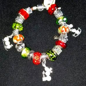 .925 Sterling Snowman Triple Freshwater Pearl Christmas European Charm Bracelet